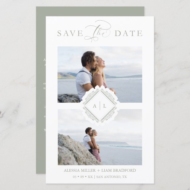 Budgeterat Trendig Initialer Chic Ornament Bröllop (Fram/baksida)