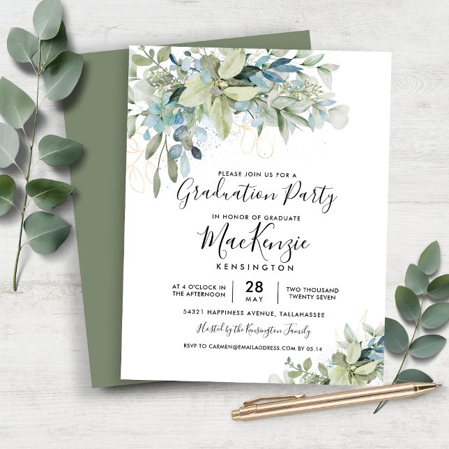 Budgeteucalyptus Examenstårt Invitation (Budget Eucalyptus Graduation Party Invitation)