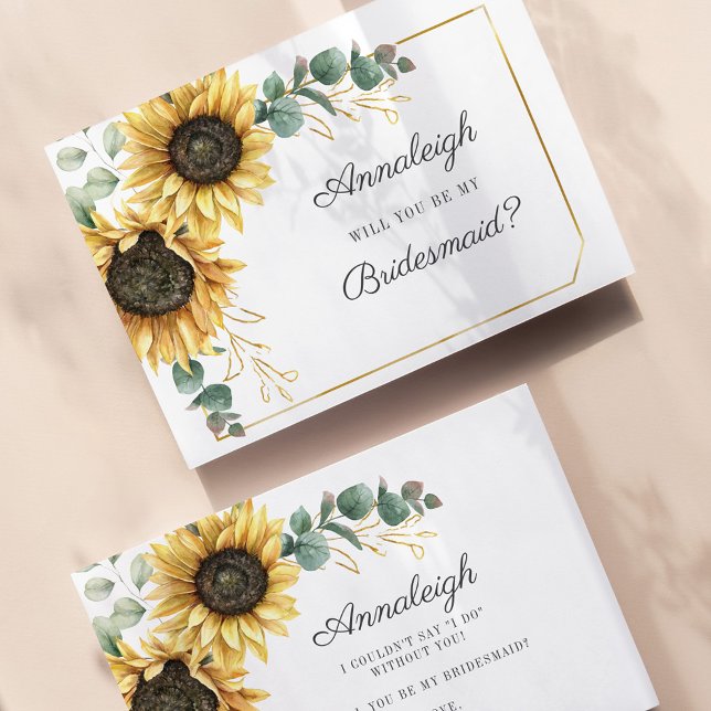 Budgeteucalyptus Solros Var Min Brudtärna (Floral Sunflower Eucalyptus Wedding Bridesmaid Proposal Card)