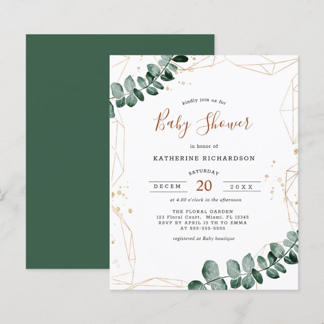 Budgeteukalyptus | Grey Baby Shower Flyer (Fram/baksida)