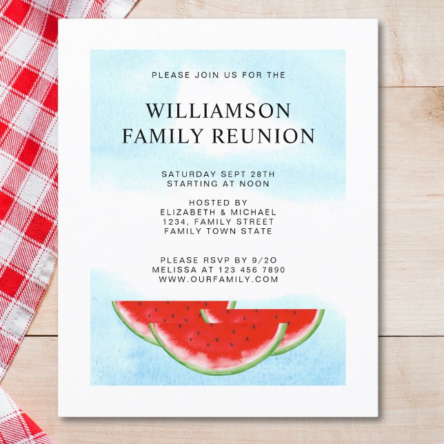 Budgetfamiljen Reunion Picnic Watermelon Inbjudan (Skapare uppladdad)