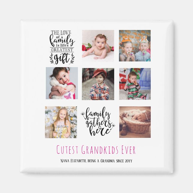 Budgetfamiljens fotokollage Gift Grandparent Pa Mo Magnet (Framsidan)