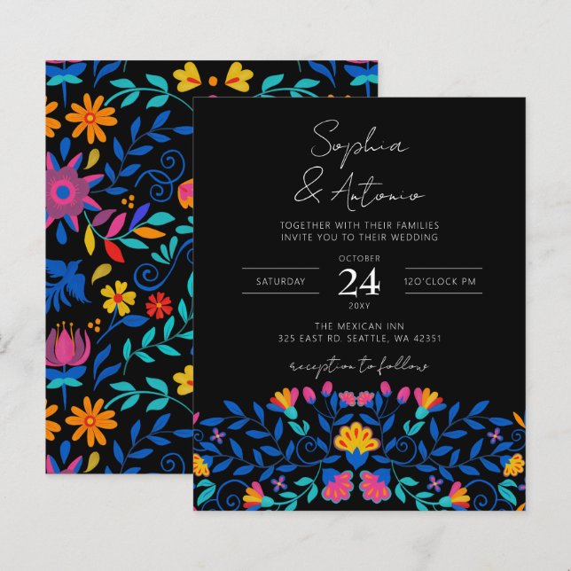 Budgetfärgad mexikansk Blommigt Fiesta Bröllop (Fram/baksida)