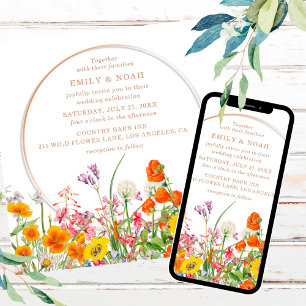 Budgetfärgade Vilder Blommor Land Boho Bröllop Inbjudningar