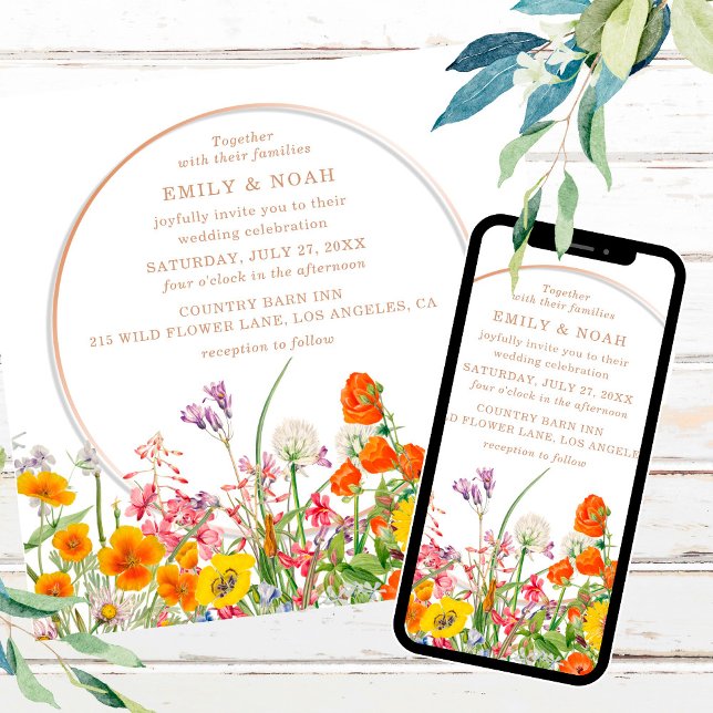 Budgetfärgade Vilder Blommor Land Boho Bröllop Inbjudningar (Skapare uppladdad)