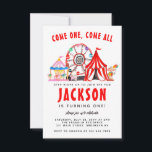 Budgetfestlig cirkus Party Kid Birthday Anteckningskort<br><div class="desc">Modern Circus Carnival-festival Visa kallelse på födelsedagen</div>