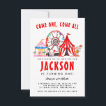 Budgetfestlig cirkus Party Kid Birthday Anteckningskort<br><div class="desc">Modern Circus Carnival-festival Visa kallelse på födelsedagen</div>
