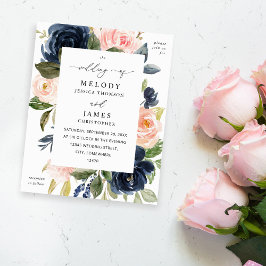 Budgetflottan Blue & Rosa Blommigt Bröllop Flygblad