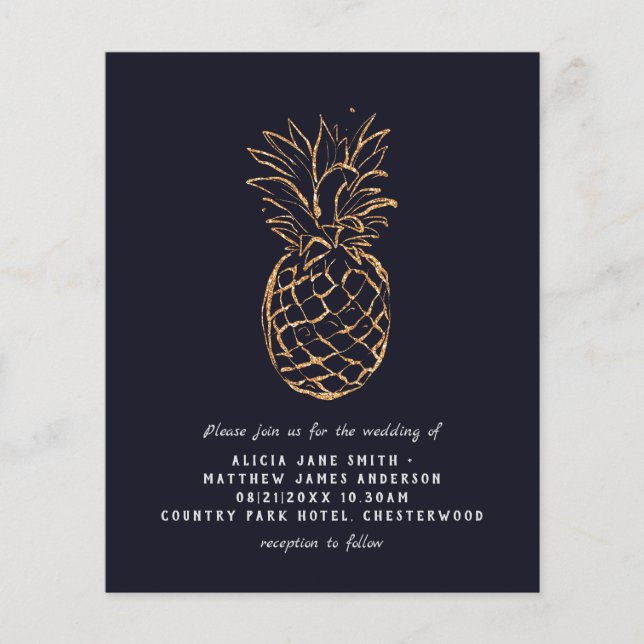 BUDGETFlyer Papper Tropical Go;d Navy Bröllop Flygblad (Framsidan)