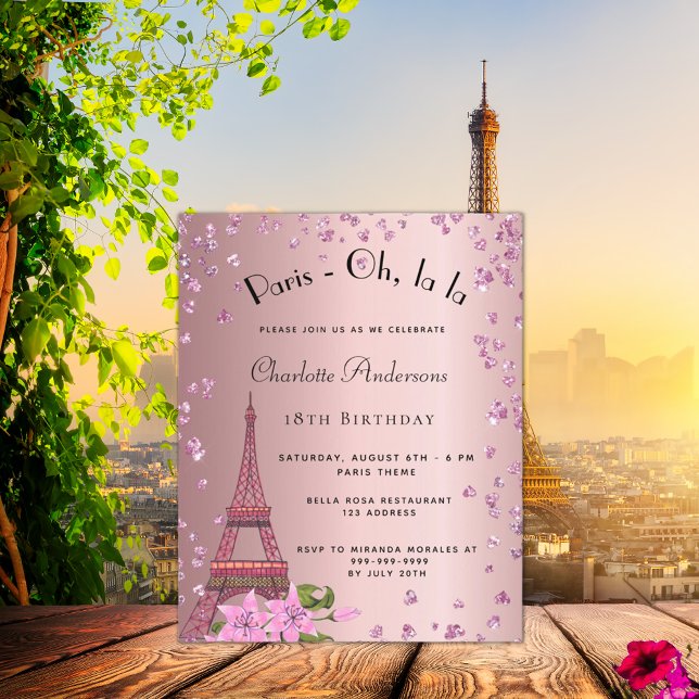 Budgetfödelsedag Paris  rosa Eiffel-inbjudan (Skapare uppladdad)