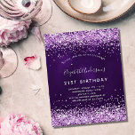 Budgetfödelsedagsinbjudan lila rosa glitter<br><div class="desc">En modern,  snyggt och glamorös inbjudan till en 21:a (eller vilken ålder som helst) födelsedagsfest. En djup färgad med rosa Faux glitter stoft. Lila färg är ojämn. Namn är skrivet med ett modernt handskript i stil. Anpassa och lägg till information om party.</div>