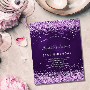 Budgetfödelsedagsinbjudan lila rosa glitter