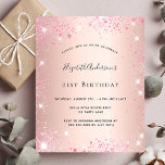 Budgetfödelsedagsinbjudan ro guld rosa glitter<br><div class="desc">En modern,  snyggt och glamorös inbjudan till en 21:a (eller vilken ålder som helst) födelsedagsfest. En faux ro guld-metallisk bakgrund tittar med rosa faux glitter. Namn är skrivet med ett modernt handskript i stil. Anpassa och lägg till information om party.</div>