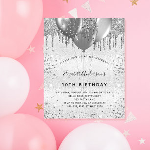 Budgetfödelsedagsinbjudan silver glitter metall