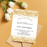 Budgetfödelsedagsinbjudan till guld glitter<br><div class="desc">För elegant 21:a födelsedag (eller någon annan ålder). En vit snyggt bakgrund. Dekorerad med faux-damm från guld glitter. Anpassa och lägg till information om namn,  ålder och party. Namn är skrivet med ett handskript i stil</div>