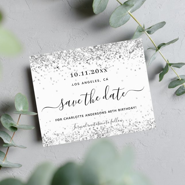 Budgetfödelsedagskalender, vit silver glitter spar (Skapare uppladdad)