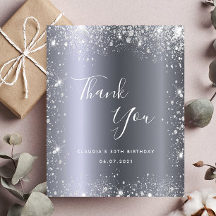 Budgetfödelsedagskalenskort silver glitter - tack