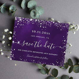 Budgetfödelsedatum lila silver glitter spara
