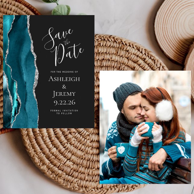 Budgetfoto Agat Teal Silver Mörk Spara datumet (Skapare uppladdad)