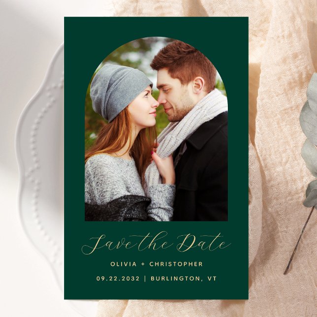 Budgetfoto Båge Smaragdgrön Guld Save the Date (Skapare uppladdad)