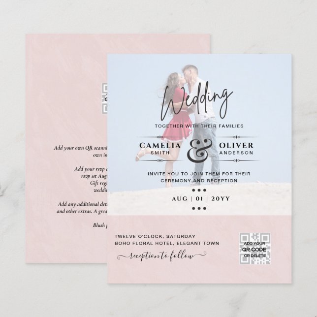 BUDGETFOTO BRÖLLOP QR SCANNING CODE INVITATIONS (Fram/baksida)