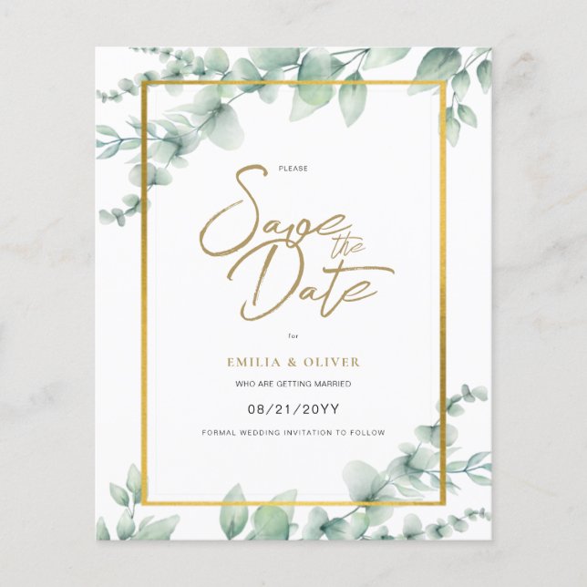 BUDGETFOTO Bröllop Spara Date Rustic Botanical Flygblad (Framsidan)