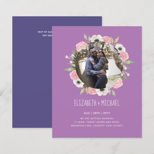 BUDGETFOTO-BRÖLLOPSINBJUDNINGAR - Blommigt (Fram/baksida)