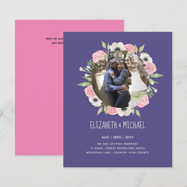 BUDGETFOTO-BRÖLLOPSINBJUDNINGAR - Blommigt (Fram/baksida)