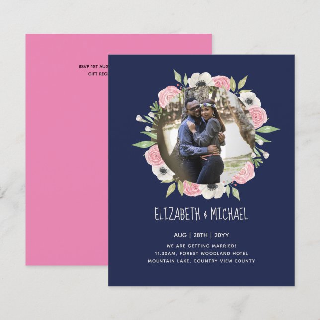 BUDGETFOTO-BRÖLLOPSINBJUDNINGAR - Blommigt (Fram/baksida)