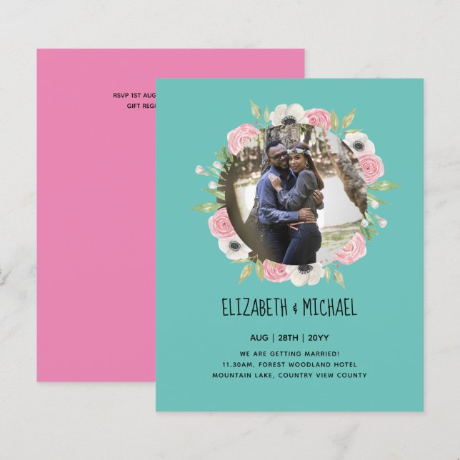 BUDGETFOTO-BRÖLLOPSINBJUDNINGAR - Blommigt (Fram/baksida)