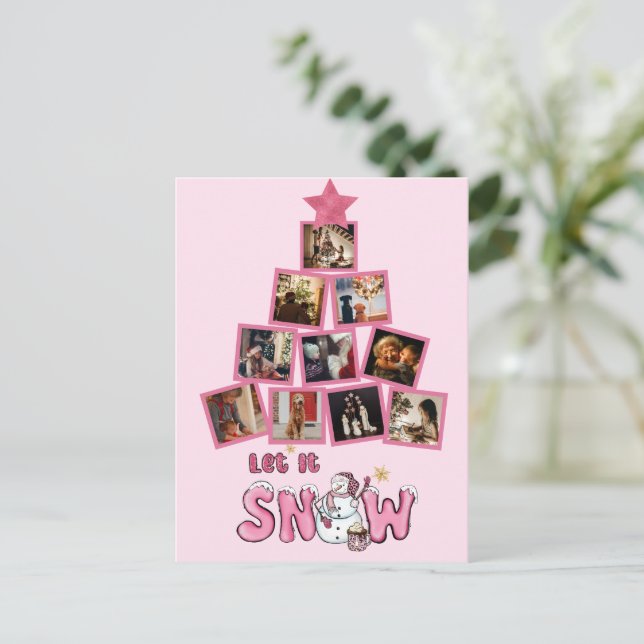 Budgetfoto Låt det snöa Rosa jul Vykort (Stående Fram)
