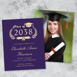 Budgetfoto Lila Guld Examen Invitation