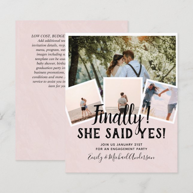 BUDGETFOTO-meddelande om bröllopsinbjudan (Fram/baksida)