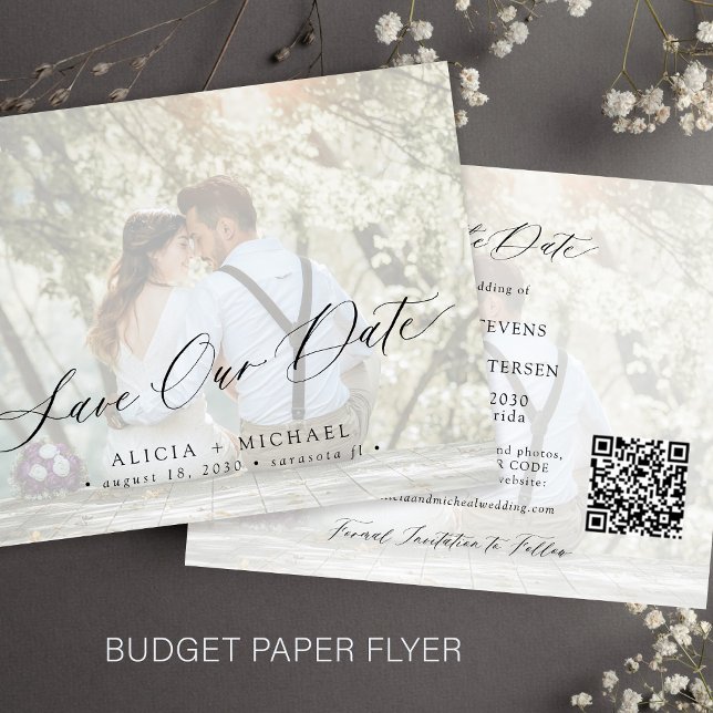 Budgetfoto QR-kod elegant bröllop save the date Flygblad (Skapare uppladdad)