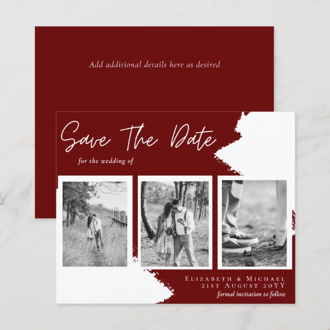 BUDGETFOTO SPARA DATE Burgundy-Förlovningen (Fram/baksida)