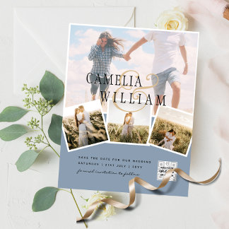 BUDGETFOTO spara datum Dusty Blue QR-kod Flygblad