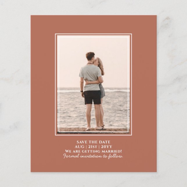 BUDGETFOTO spara datumet Terracotta Bröllop Flygblad (Framsidan)