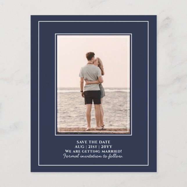 BUDGETFOTO Sparat datumet Navy Blue BRÖLLOP Flygblad (Framsidan)