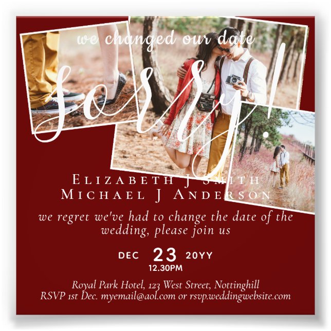 BudgetFOTOändring av planer Nytt uppskjutet datum Fototryck (Framsidan)