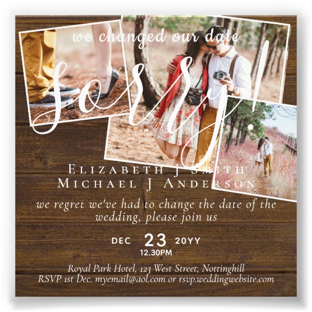 BudgetFOTOändring av planer Nytt uppskjutet datum Fototryck (Framsidan)