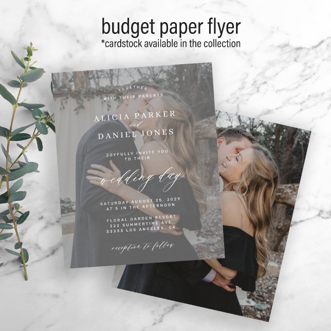 Budgetfotoöverlägg modern bröllopsinbjudan flygblad (Skapare uppladdad)