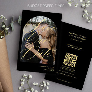Budgetfotot QR-kod guld svart bröllop-spara, datum Flygblad