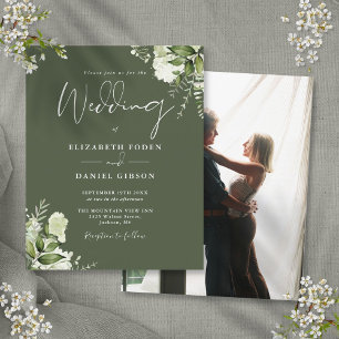 Budgetgrön blomsterfotografi bröllopsinbjudan
