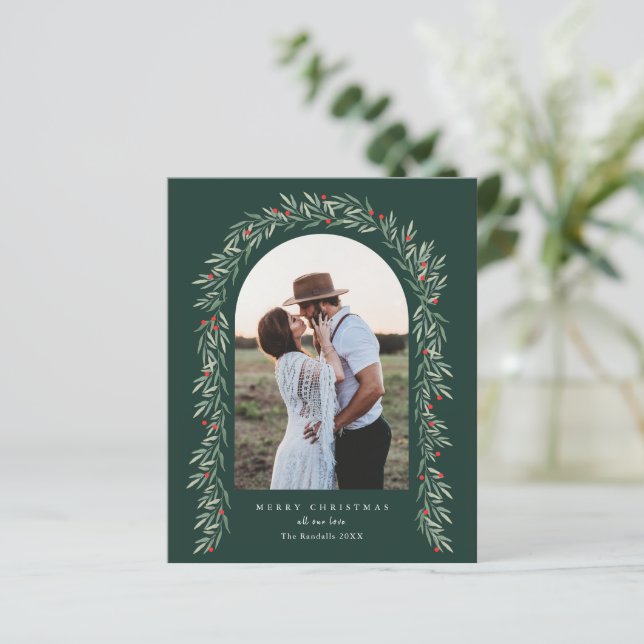 Budgetgrön tak elegant fotoful julkort (Stående Fram)