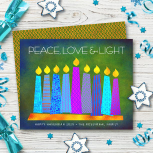 Budgetgröna Hanukkah Boho-ljus Fred kärlek kort