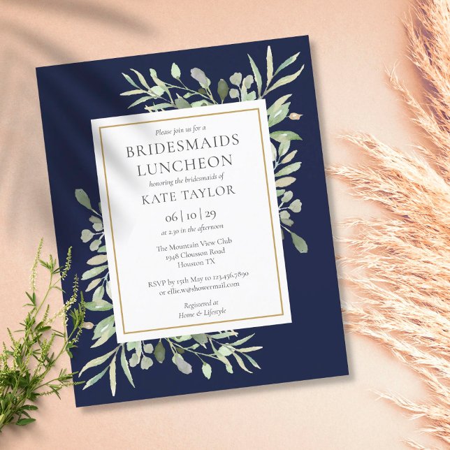 Budgetgrönska Blå Brudtärna Luncheon Inbjudan (Skapare uppladdad)