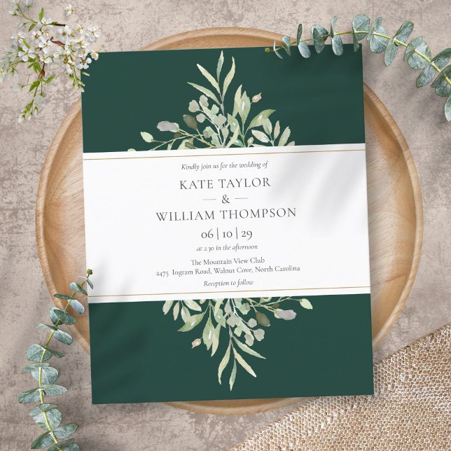 Budgetgrönska Smaragdgrön Bröllopsinbjudan (Budget Greenery Emerald Green Wedding Invitation)
