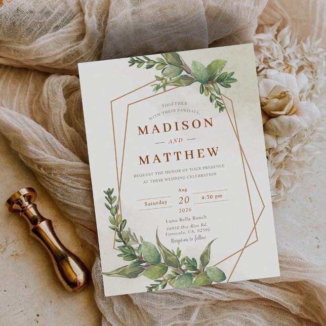 Budgetgrönt Botaniskt Bröllopsinbjudan Vykort (Budget Greenery Botanical Wedding Invitation)