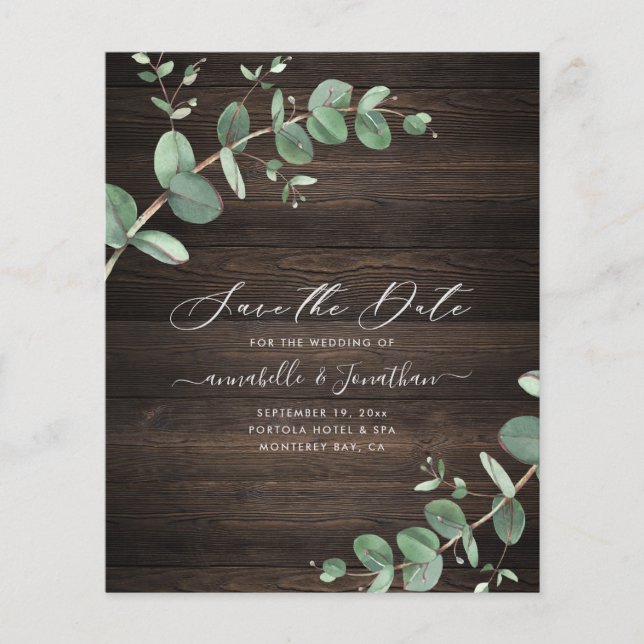 budgetgrönt Eucalyptus foliage rustime mörk wood Flygblad (Framsidan)