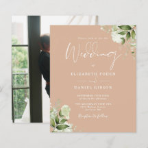 Budgetgrönt Tan Foto Bröllopsinbjudan